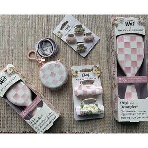 Goody Wet Brush MacKenzie Childs OG Rosy Check Hair Brush Scrunchies Clips Set